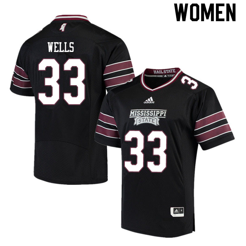 Women #33 Omni Wells Mississippi State Bulldogs College Football Jerseys Sale-Black